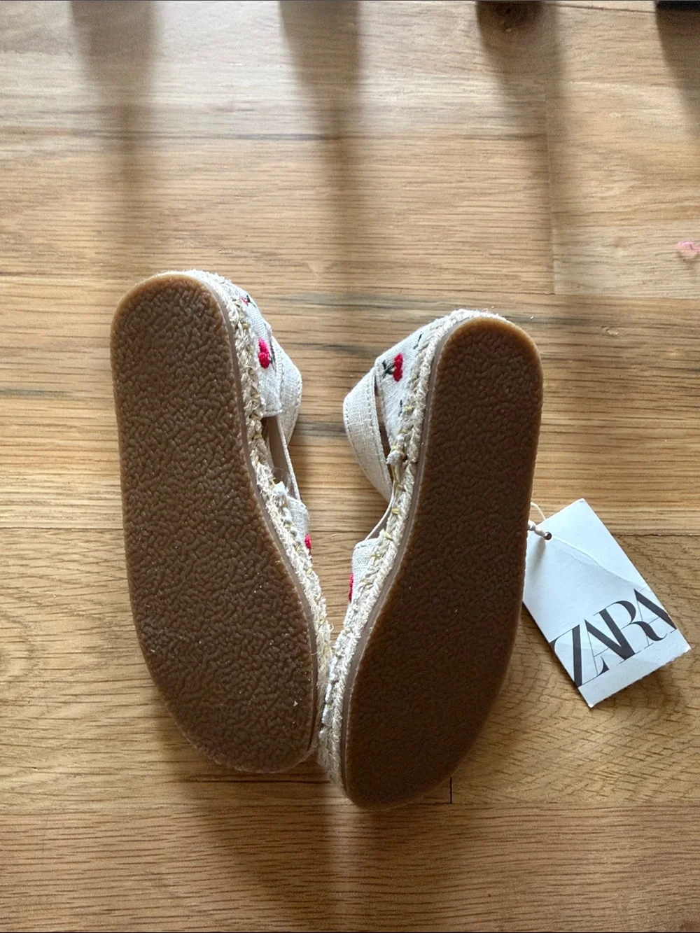 ZARA Girls Cream Cherry-Print Espadrille Sandals 8